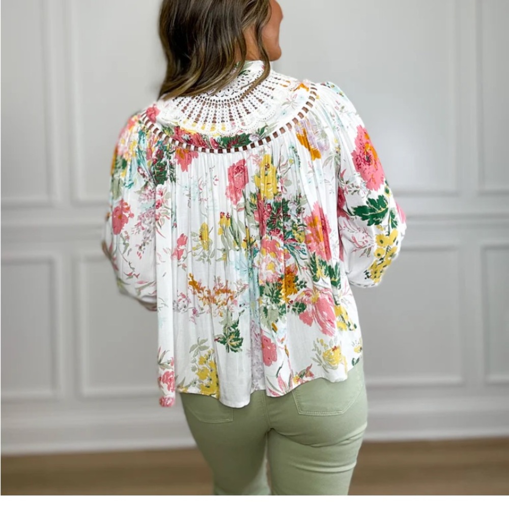 Ciebon Patchwork Dreams Blouse size small puffed long sleeves oversized (S) - Picture 3 of 16